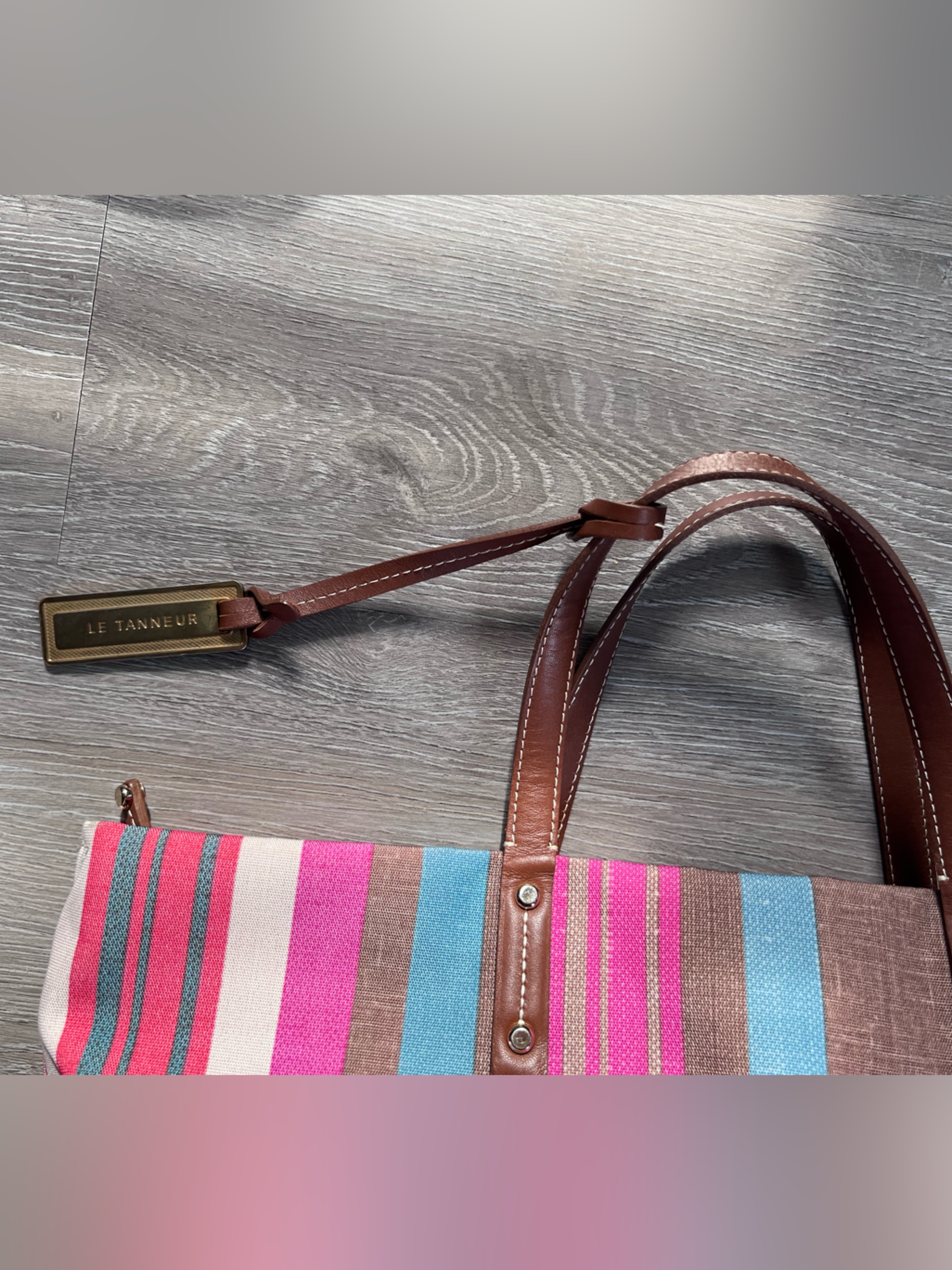 Le Tanneur Twilight Canvas Tote In Pink, Blue, Brown — image 5 of 8